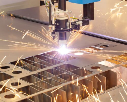 Plasma cutting metalwork industry machine with sparks